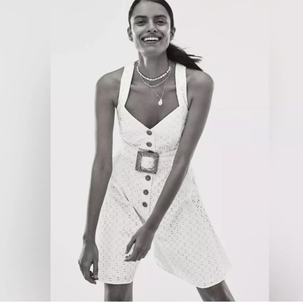 Anthropologie Ellory White Eyelet Button Up Romper Shorts size 0